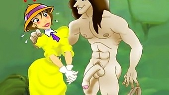 Cartoon Tarzan与青少年jane在激烈的狂欢中狂野相遇